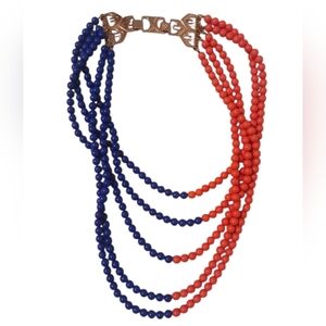 ORANGE & BLUE MULTI-STRAND BEADED CLASP NECKLACE 🧡💙